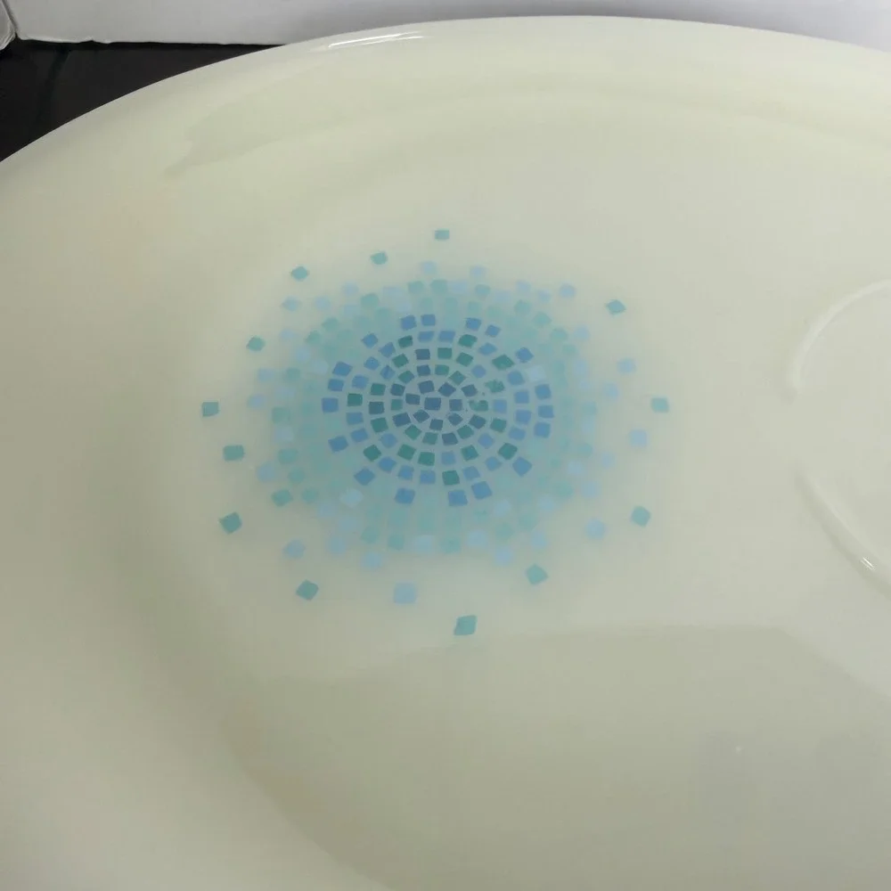 Vtg. Fire-King Blue Star Mosaic Milk Glass Snack Plates Set of 4 Anchor Hocking